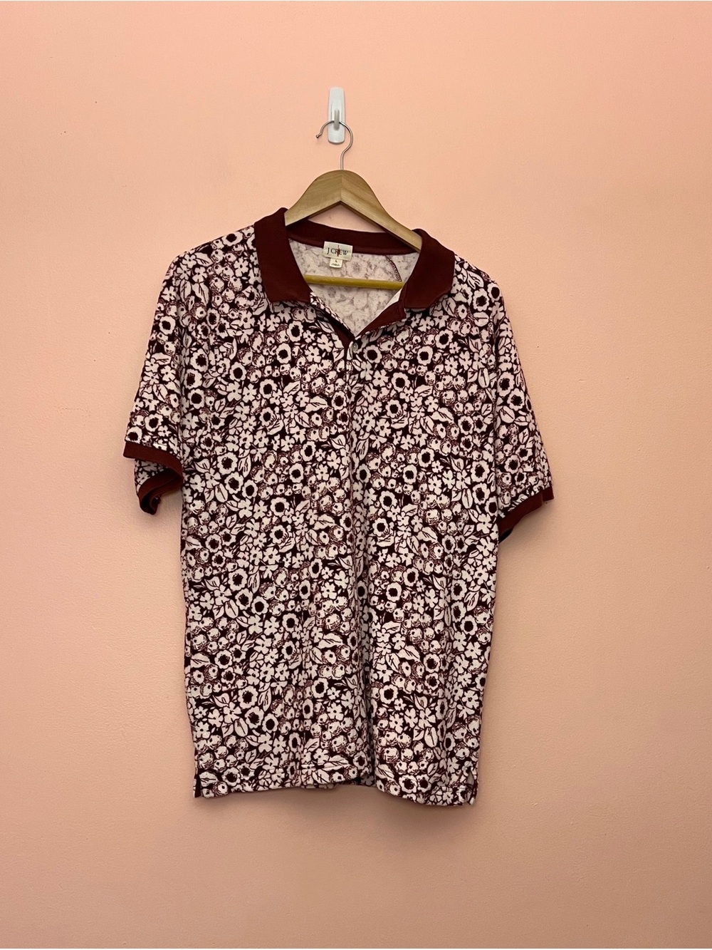J.Crew Maroon Floral Terrycloth Polo Shirt Large